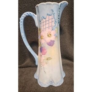 Gerold Porzellan Bavaria Hand Painted Pitcher 6967 Floral Design Vntg 10" Tall
